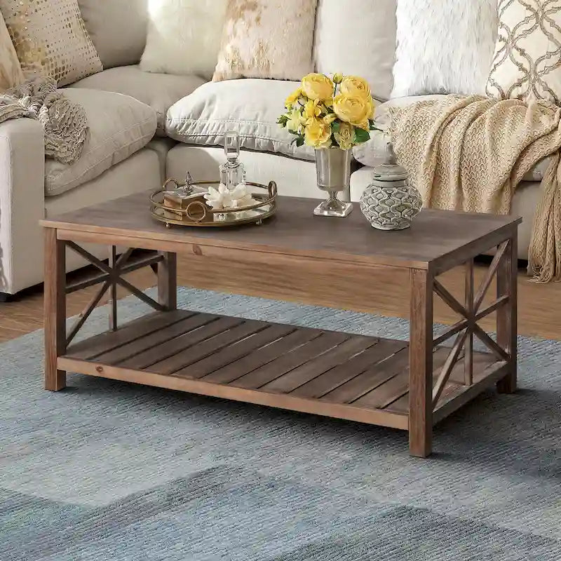Tavolino da caffè rustico in legno con ampio spazio contenitivo - 120 L x 60 P x 50 H cm