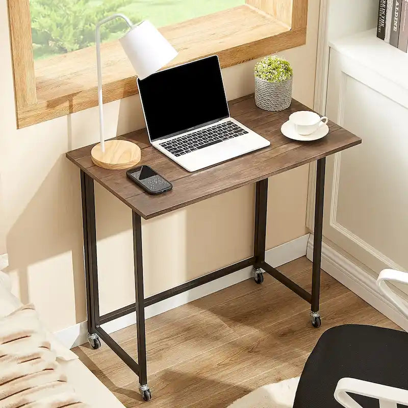Scrivania Pieghevole Mobile per Computer, Scrivania Pieghevole con Rotelle da 80 cm, Nessun Montaggio Richiesto, Tavolo Pieghevole Salvaspazio per Laptop per Ufficio Domestico