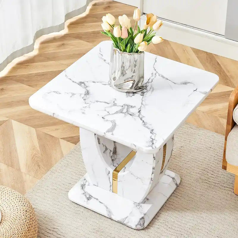 23.6 Modern Square Coffee Table with Gold Plated Decorative Strips for Living Room