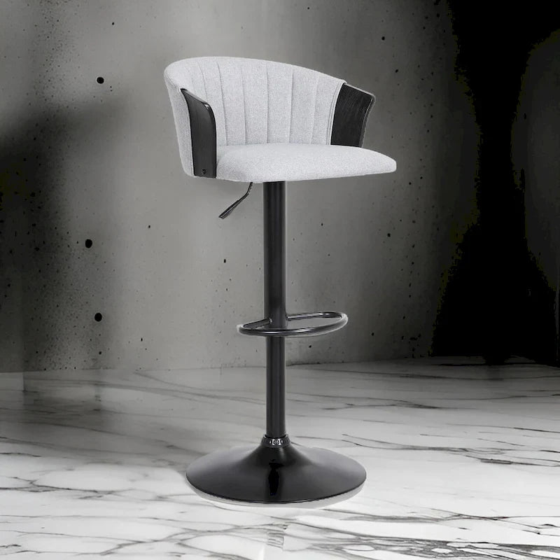 Liz 24-33 Inch Adjustable Height Swivel Barstool Chair, Light Gray Fabric