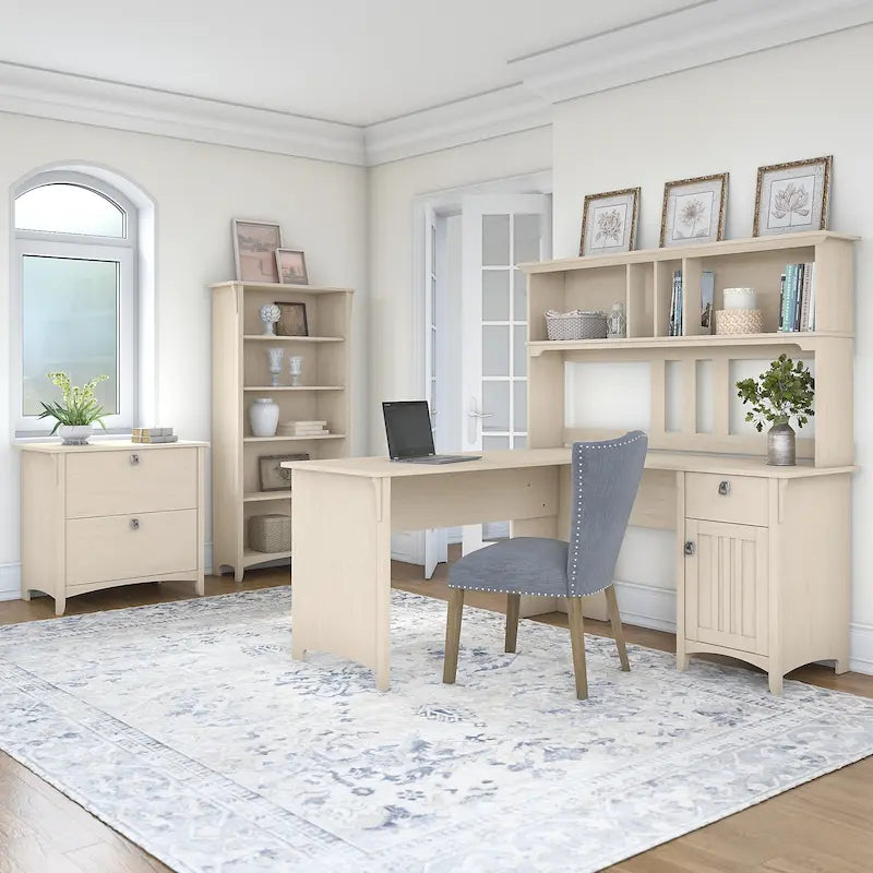 Scrivania a L per ufficio da 60 W in bianco anticato