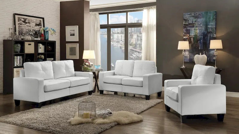 Newbury 71 in. W Flared Arm Faux Leather Straight Sofa - 32L x 71W x 36H