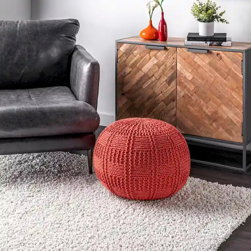 Pouf informale in maglia di cotone a intreccio diagonale