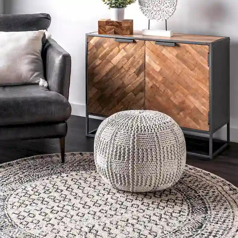 Pouf informale in maglia di cotone a intreccio diagonale