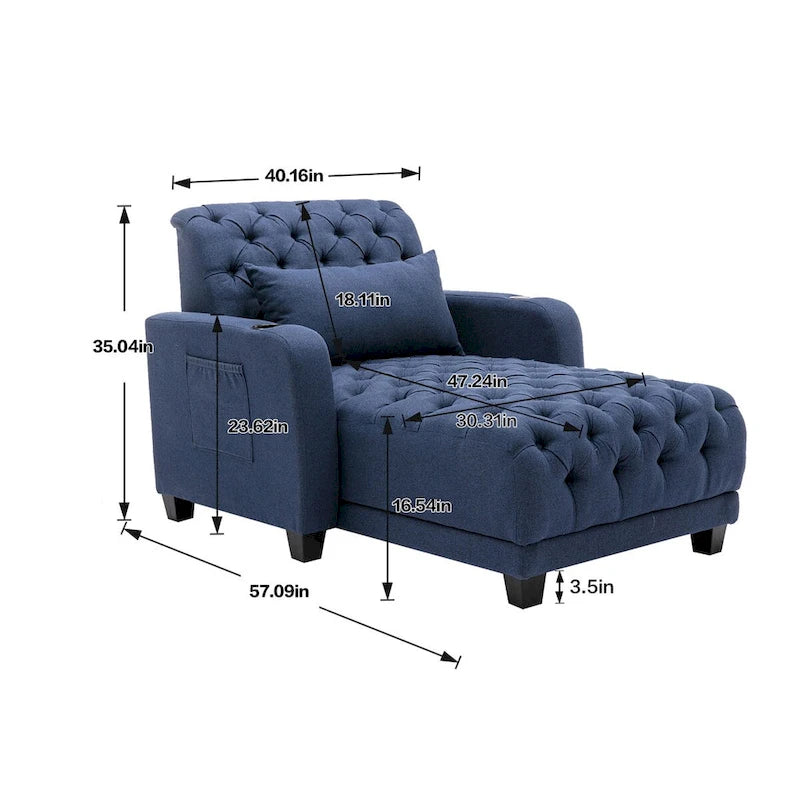 Divano chaise longue a botte reclinabile capitonné